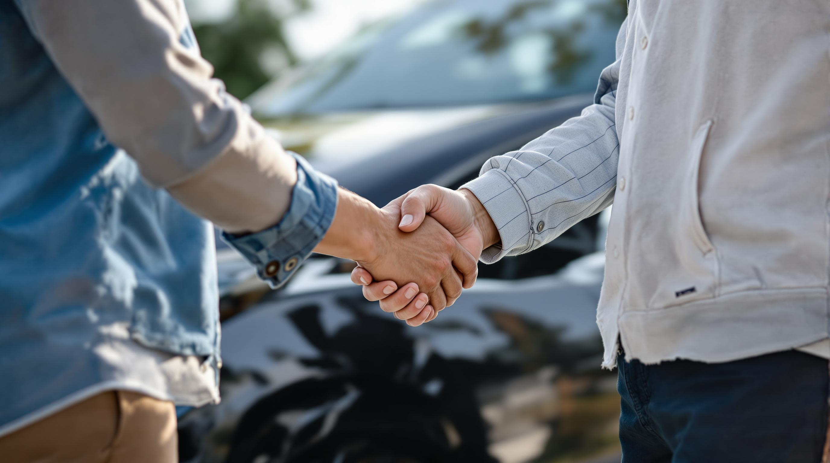Poignée de main lors de la vente d'une voiture Poignée de main lors de la vente d'une voiture